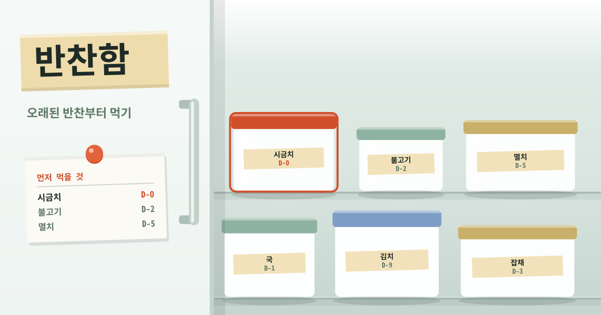 반찬함 — 남은 반찬 이름과 먹을 날짜 — 오래된 것부터 (로컬·PWA)