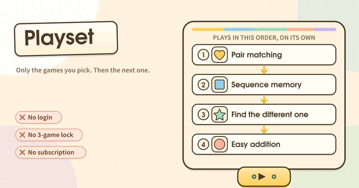 Playset — Pick the games; the next one starts itself (local PWA)